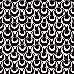 Abstract multiple black and white circles lined horizontally seamless pattern, minimalist simple hand drawn vector illustration, decorative monochrome texture, repeat ornament for textile, gift paper
