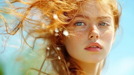 Fototapeta premium A light breeze in the hair is a natural movement, a freshness of the image.