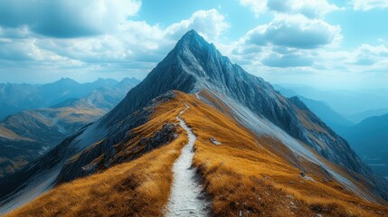 A mountain peak viewed from a winding trail below, symbolizing perseverance and personal goals.
