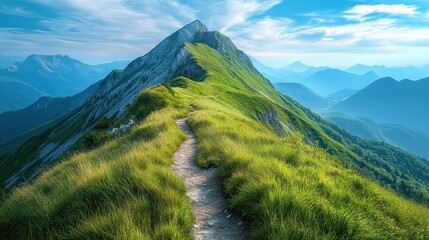 A mountain peak viewed from a winding trail below, symbolizing perseverance and personal goals.