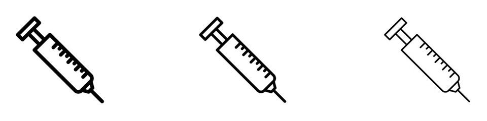 Syringe injection icons. Thin linear graphic pictogram for website