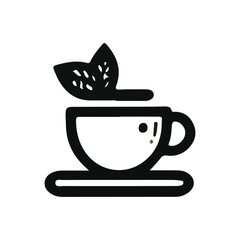 hot tea cup icon, black and white illustration on white