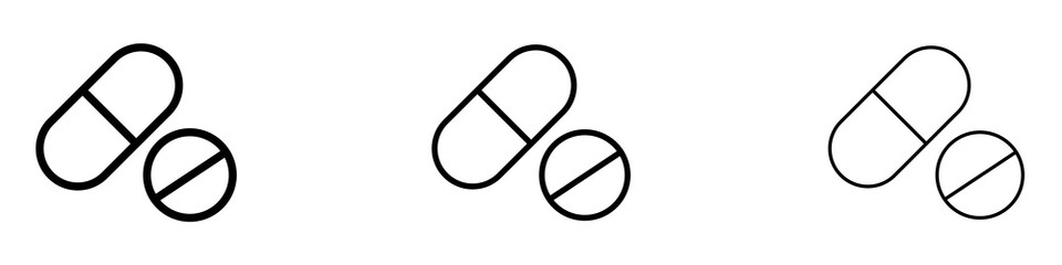 Pills icons. Thin linear graphic pictogram for website