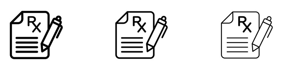 Prescription icons. Thin linear graphic pictogram for website