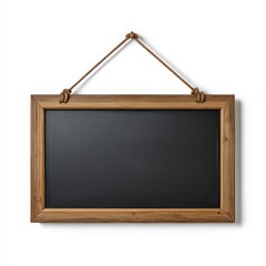 Obraz premium Rustic wooden framed blackboard hanging sign isolated on white background
