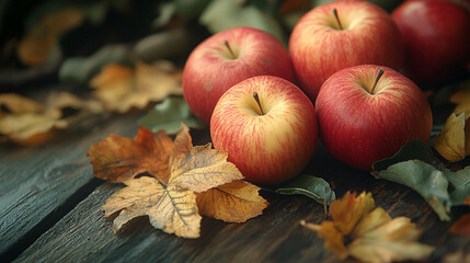 Autumn apple harvest still life photography for fall season food and thanksgiving day background image stock photo