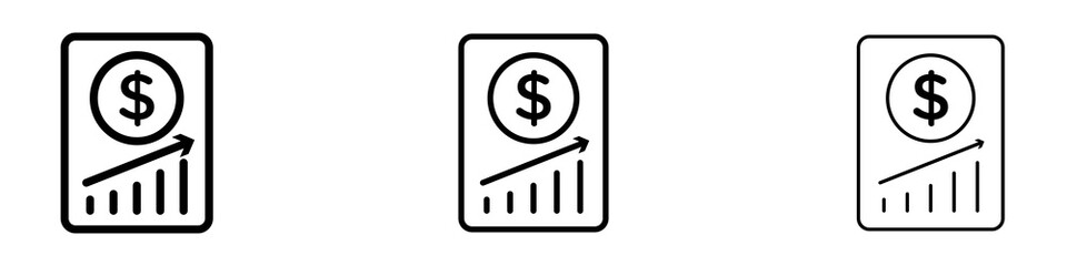 Financial report icons. Thin linear graphic pictogram for website