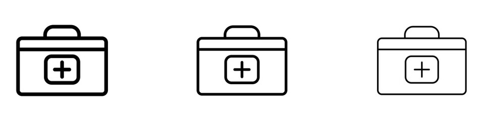 First aid kit icons. Thin linear graphic pictogram for website