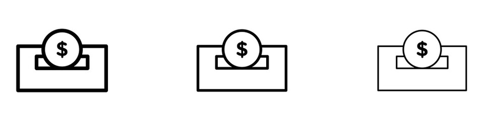 Donation box icons. Thin linear graphic pictogram for website