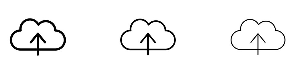 Cloud upload icons. Thin linear graphic pictogram for website
