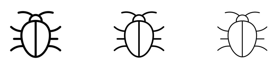 Bug icons. Thin linear graphic pictogram for website