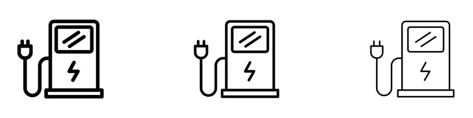 Charging station icons. Thin linear graphic pictogram for website
