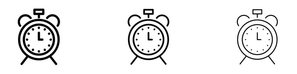 Alarm clock icons. Thin linear graphic pictogram for website