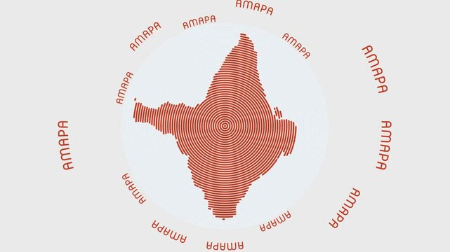 Amapa shape with dynamic circles visual effect. Animation of Amapa logo appearing from rotating rings and State name around the shape. Intro, opening, closing, logo video.
