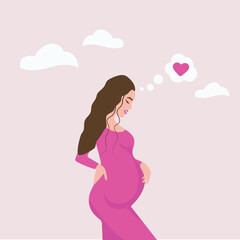 happy pregnant woman in blue dress expecting a boy