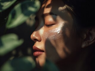 Sunlit Skin A Woman's Radiant Complexion Embraced by Nature's Gentle Touch