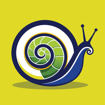 Modern Snail Illustration with Green Shell on Yellow Background