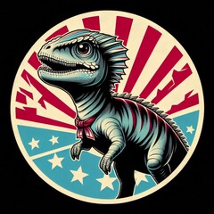 Anime Dimetrodon Illustration with Vintage Political Propaganda Aesthetic