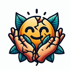 Traditional Tattoo Style Cracked Emoji with Folded Hands Illustration