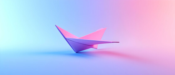 Naklejka premium Abstract Pink Origami Paper Plane Design On Gradient Background