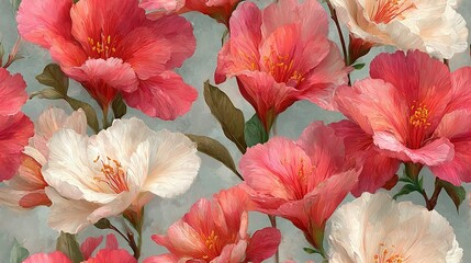  Pink and white flowers on a gray background with a green stem in the center