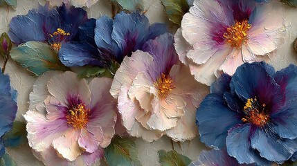   Blue and pink flowers rest on a bed of white and purple ones together