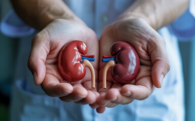Human kidneys in hands healthcare concept