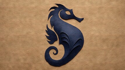   Blue Sea Horse Close-Up on Tan Background