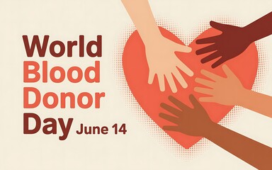 World blood donor day june 14 diverse hands heart