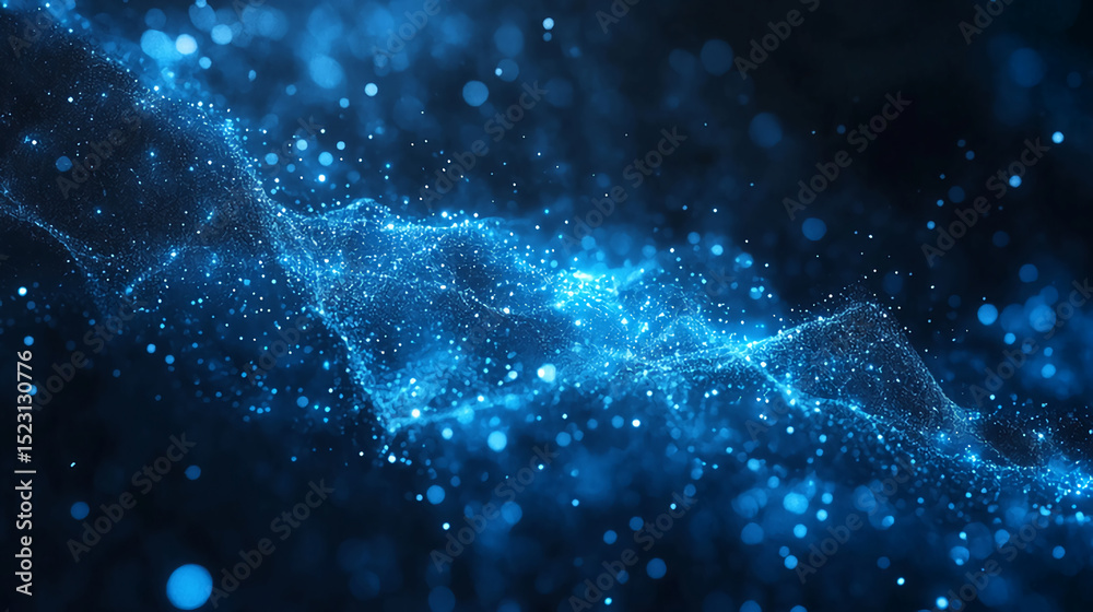 Poster abstract blue particle wave background for technology digital data visualization and science 3d rend