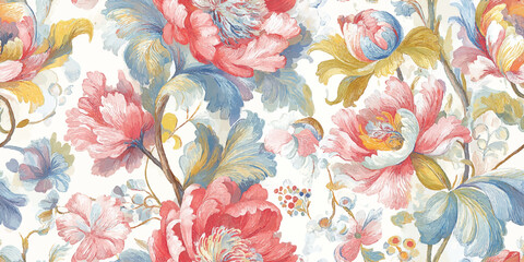 Elegant Romantic Pastel Floral Bloom Seamless Pattern with Gold Accents for modern design, textile, packaging, fabric, wallpaper, branding, stationery, wrapping paper interior decor