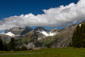 Switzerland. Alpine landscape. Ski resort in the Alps.  Bernese Oberland. Tourism concept.