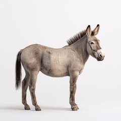 Obraz premium Realistic 3D Donkey Illustration. Cute Gray Domestic Equine on Farm with Tail and Ears Up