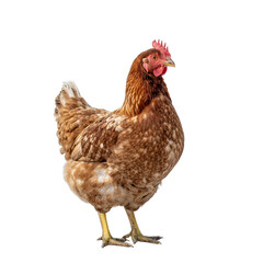 Brown chicken hen standing isolated on white background