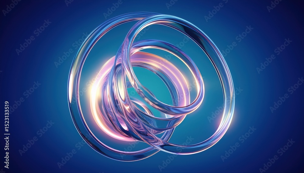 Poster futuristic glass energy loop with glowing reflections and neon gradients for digital art, web design