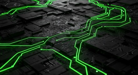 Fototapeta premium Abstract Green Circuit Board Texture High-Tech Digital Background