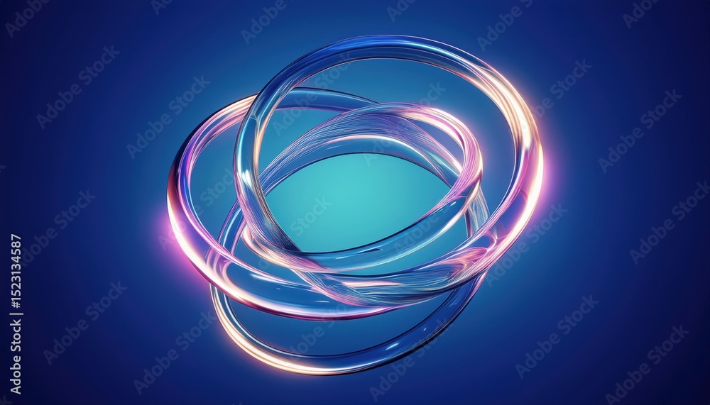 Poster futuristic glass energy loop with glowing reflections and neon gradients for digital art, web design