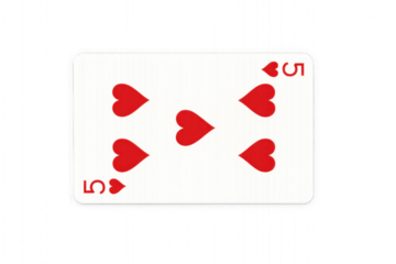 Red playing card with hearts pattern, isolated on transparent background.
