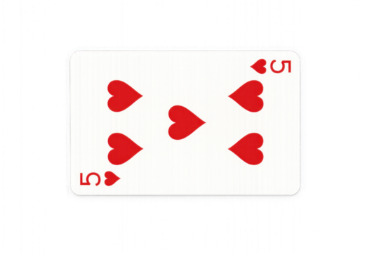 Red playing card with hearts pattern, isolated on transparent background.
