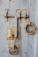 Closeup of an old rusty door lock