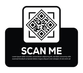 Minimalist white QR code centered on black rounded rectangle. Features bold 