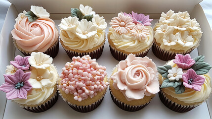 Beautiful flower cupcakes bakery confectionery sweet treats dessert cakes baked goods food photography