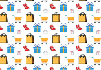  Seamless shopping sale pattern on white background
