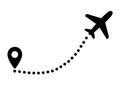 A plane flying over a map with a pin, isolated on transparent background.