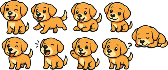 vector illustration of little baby puppy dog cartoon funny cute mascot character cartoon with 9 poses 02