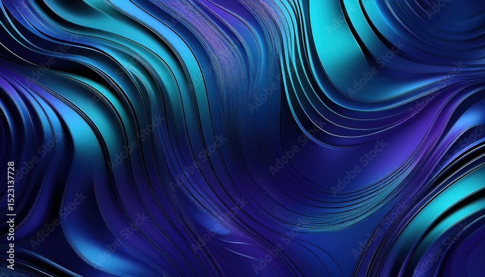 Aufkleber abstract layered waves in blue and teal gradient tones with smooth 3d contours and shadows for digital wallpaper, web design, branding, print layout, and futuristic interface background

