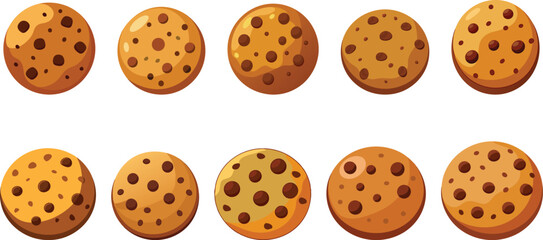 Fototapeta premium Chocolate chip cookie set vector illustration