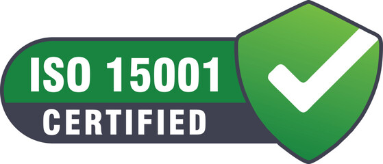 ISO 15001 Certified Standard Badge – International Environmental Certification Vector Icon