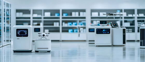 Modern Laboratory Equipment In Clean White Space