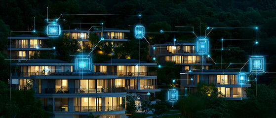 Smart Houses Illuminated At Night